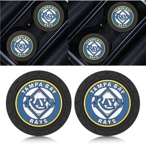 MLB Tampa Bay Rays car cup Coasters in black with logo Set of 2 NWT